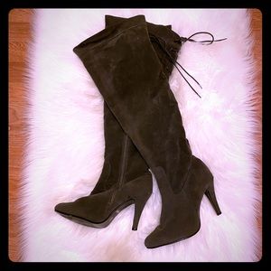 Grey Suede over the knee boots